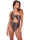 Bluepoint One-Piece Swimsuit with Cutouts & One Shoulder Animal Print Brown