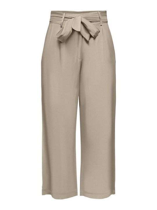 Only Women's High-waisted Linen Capri Trousers Humus