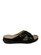Leder Flache Sandalen für Damen Anatomisch in Schwarz Farbe