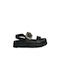 Flatforms Leather Women's Sandals with Strass Black