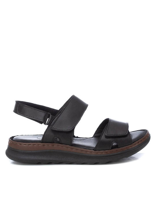 Carmela Footwear Leather Women's Flat Sandals Sporty in Black Color