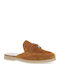 Leder Mules mit Absatz in Tabac Braun Farbe