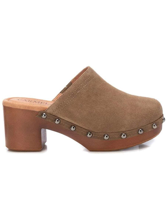 Carmela Footwear Piele Mules cu Toc în Maro Culoare