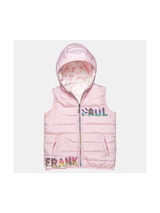 Paul Frank Παιδικό Casual Μπουφάν Αμάνικο Διπλής Όψης με Κουκούλα Ροζ