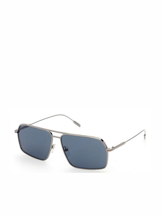 Zegna Men's Sunglasses with Silver Metal Frame and Blue Lens EZ0193 08V