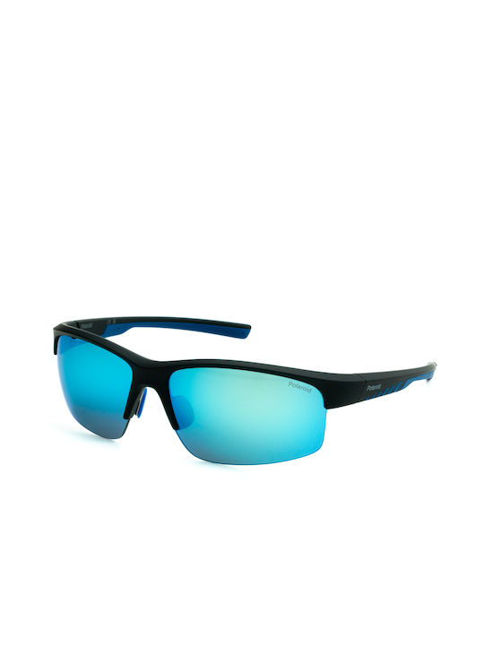 Polaroid Sonnenbrillen mit Schwarz Rahmen und Blau Spiegel Linse PLD7018/N/S 0VK/5X