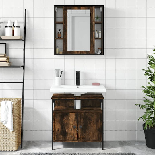 vidaXL Πάγκος με Νιπτήρα & Καθρέπτη Μ60xΒ16xΥ60cm Καπνιστή Δρυς
