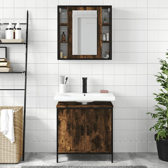 vidaXL Πάγκος με Νιπτήρα & Καθρέπτη Μ60xΒ16xΥ60cm Καπνιστή Δρυς