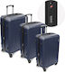 Βαλίτσες Ταξιδιού Σκληρές Blue με 4 Ρόδες Σετ 3τμχ