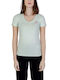 Guess Women's T-shirt with V Neck Green