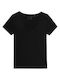 4F Women's Blouse Cotton Short Sleeve with V Neckline Black