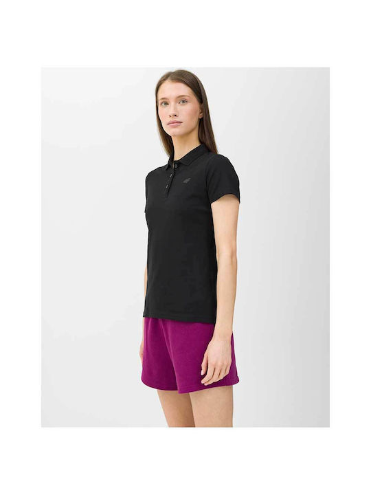 4F Women's Athletic Polo Shirt Short Sleeve Black