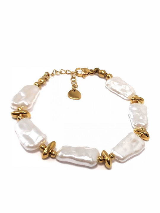 Karma Fashion Damen Armband Kette aus Stahl Vergoldet mit Perlen
