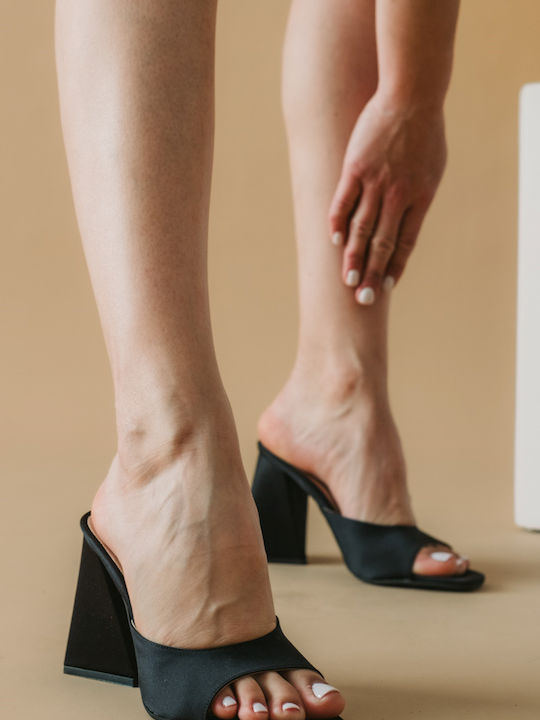 The Shoemart Σατέν Mules με Χοντρό Ψηλό Τακούνι...