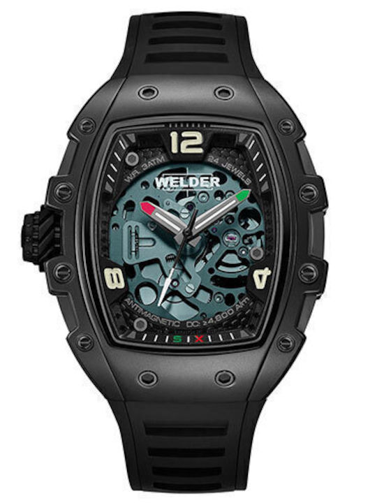 Welder Ανδρικό Ρολόι 45mm Αυτόματο με Μαύρο Καουτσούκ Λουράκι
