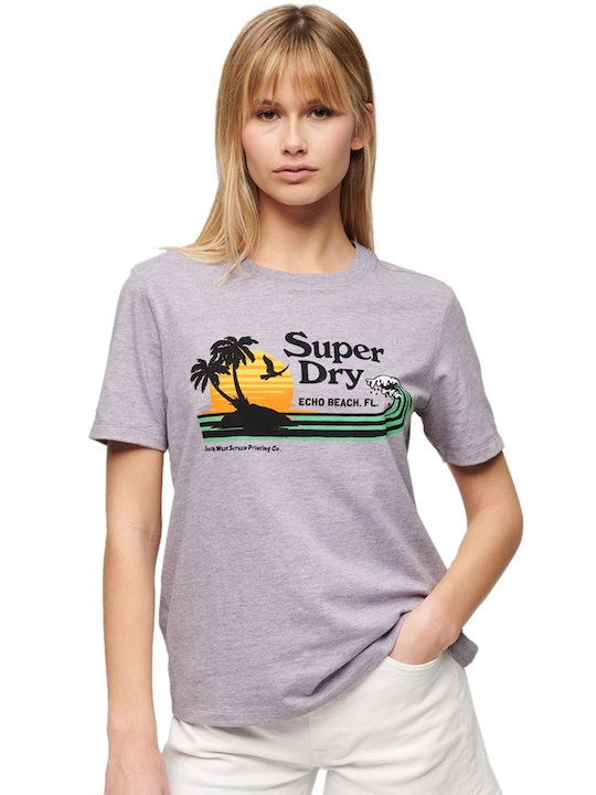 Superdry Damen Sportlich T-shirt Gestreift Lila