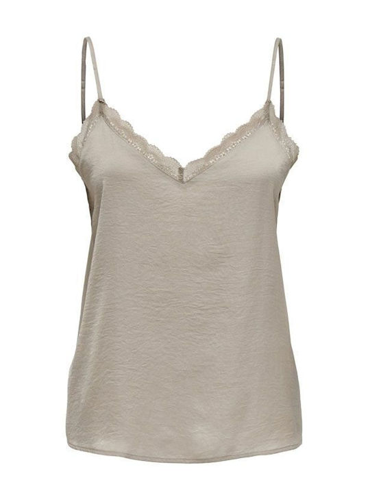 Only Women's Blouse Sleeveless with V Neck Beige