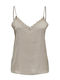 Debbie Damen Bluse Ärmellos mit V-Ausschnitt Beige