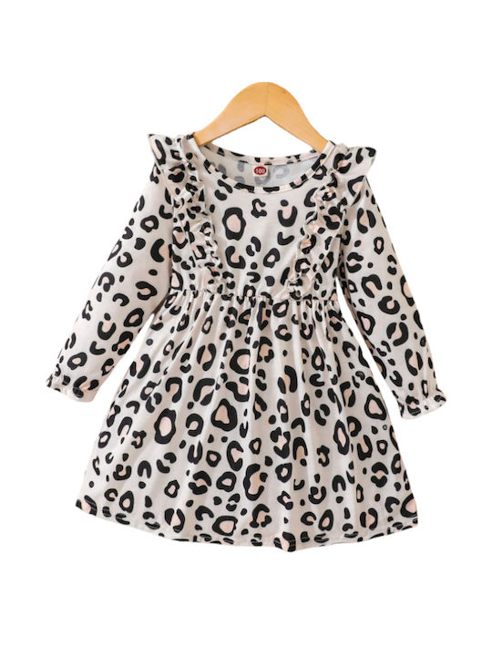 TakTakBaby Kids Dress Animal Print Long Sleeve Ivory/black