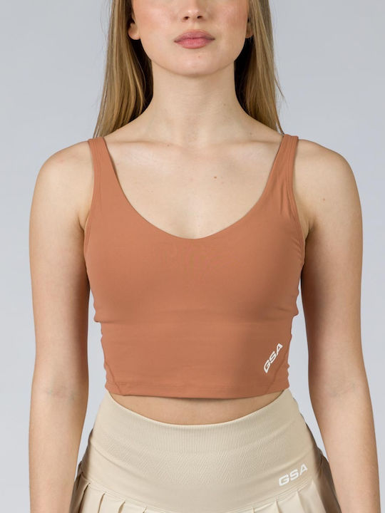 GSA Damen Sportliches Bluse Ärmellos Braun