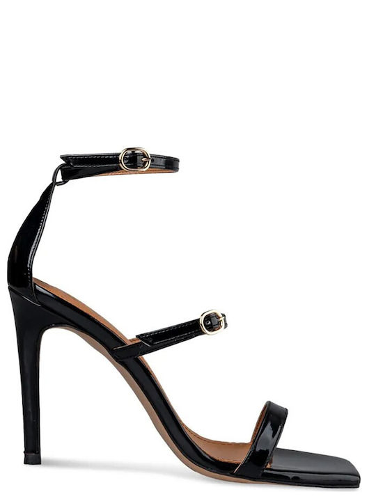 Envie Shoes Damen Sandalen aus Veloursleder mit Dünn hohem Absatz in Schwarz Farbe