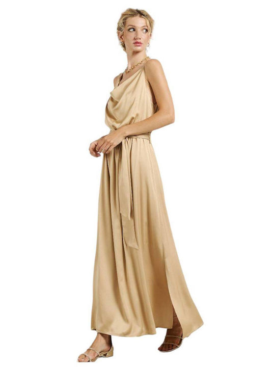 Passager Maxi Kleid Satin Drapiert Gold