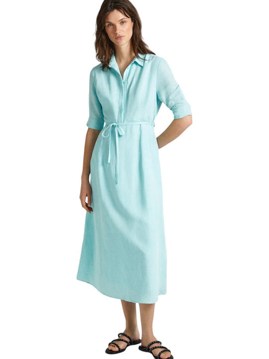Dress Καλοκαιρινό Midi Σεμιζιέ Φόρεμα Τιρκουάζ