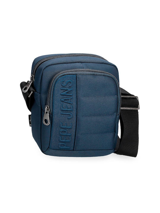 Pepe Jeans Fabric Shoulder / Crossbody Bag with Zipper, Internal Compartments & Adjustable Strap Blue 6cm