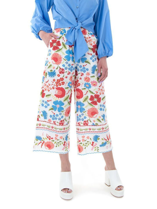 MY T Women's High Waist Cotton Capri Trousers Floral Multicolour