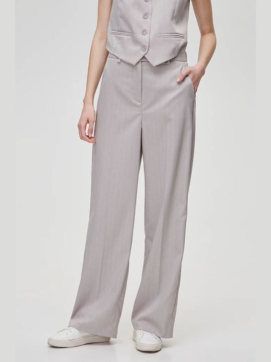 BSB Women's Fabric Trousers with Elastic in Regular Fit Striped Gray