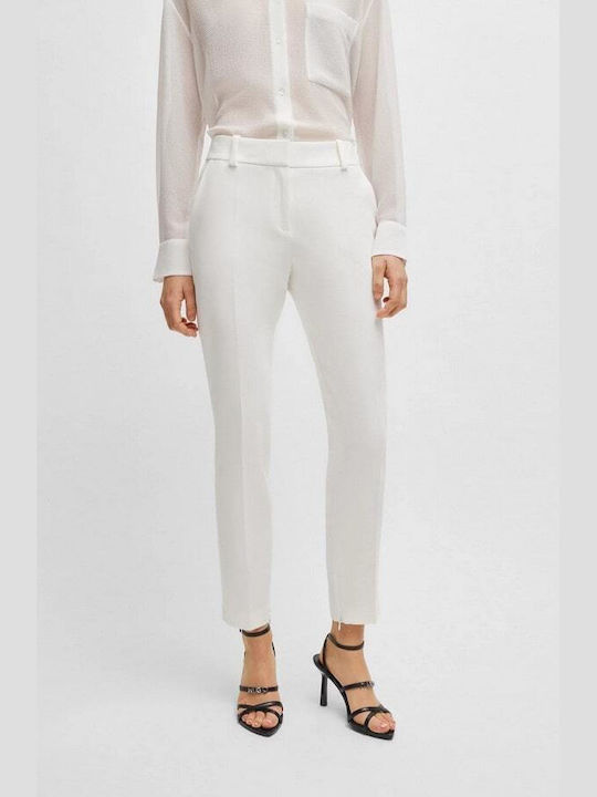 Hugo Boss Γυναικείο Βαμβακερό Παντελόνι σε Slim Εφαρμογή Λευκό