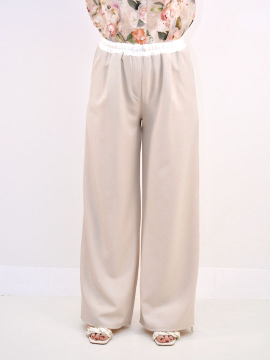 Beltipo Women's Fabric Trousers with Elastic Beige