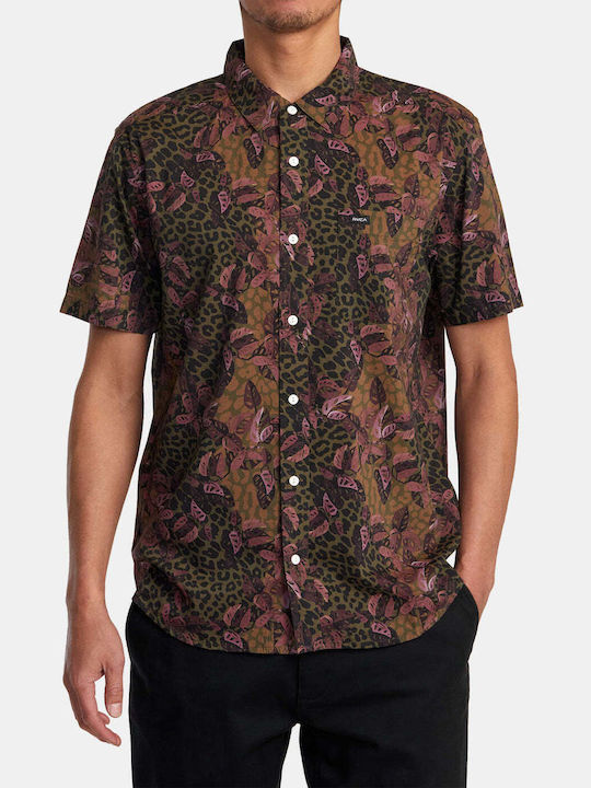 RVCA Men's Shirt Short Sleeve Cotton Bombay Brown