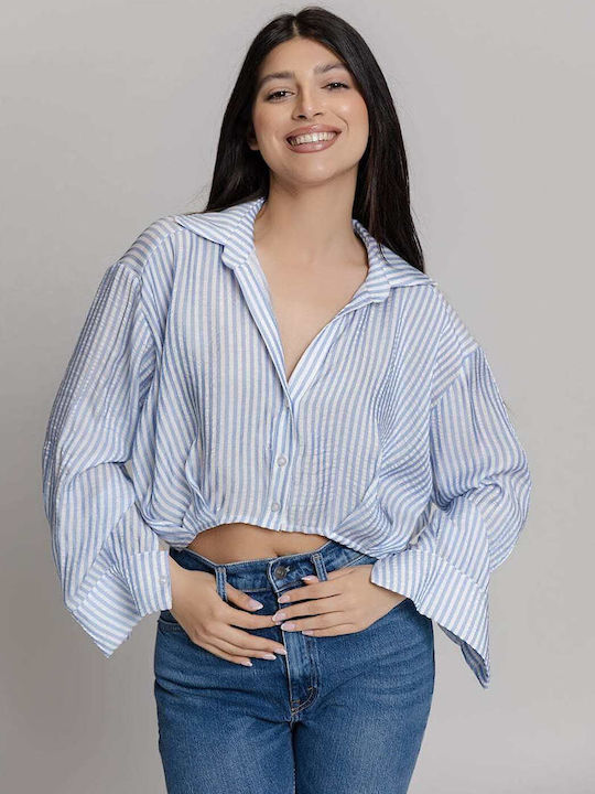 Twenty 29 Women's Striped Long Sleeve Shirt Light Blue