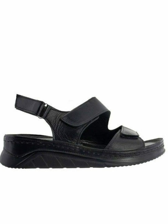 Black leather velcro leather sandals Height 3,5cm