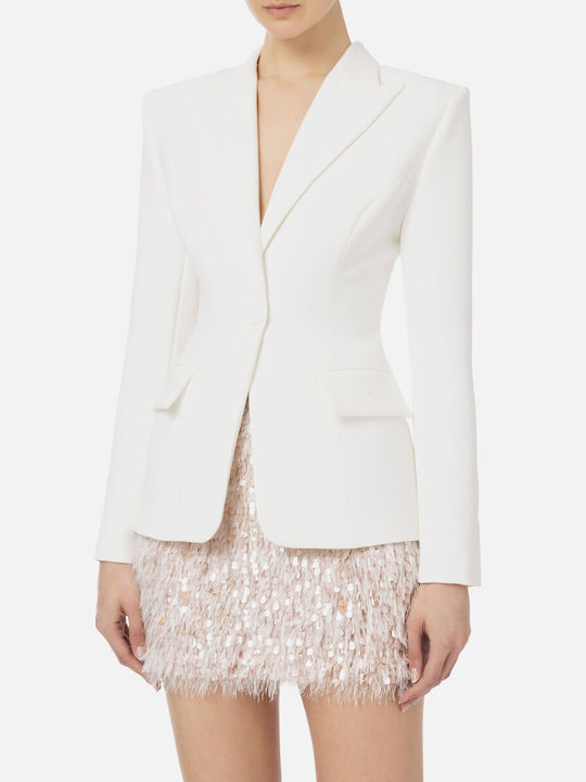 Elisabetta Franchi Damen Krepp Blazer Weiß