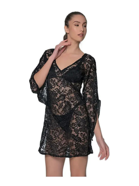 Milena by Paris Γυναικείο Κοντό Καφτάνι Παραλίας Μαύρο