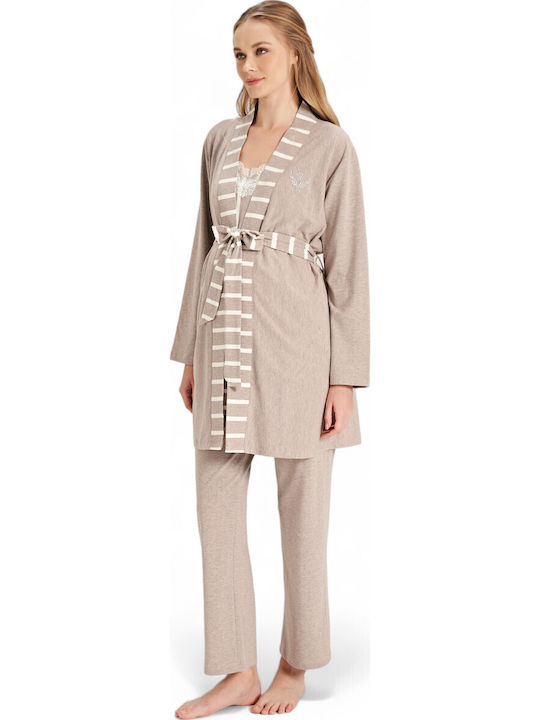 Feyza Pajamas with Maternity Robe & Nursing in Brown color FZA5077