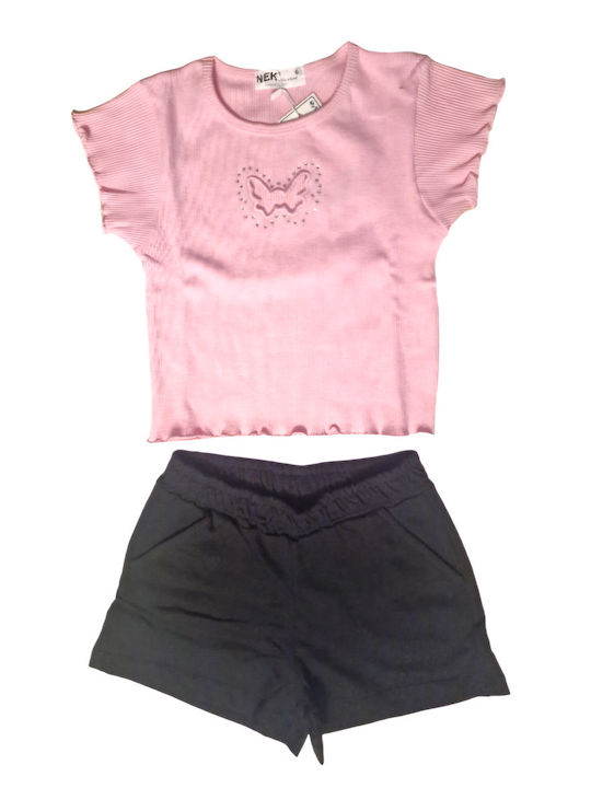 Nek Kids Wear Kids Set with Shorts Summer 2pcs Pink