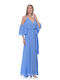 Rochie maxi indigo cu umerii goi