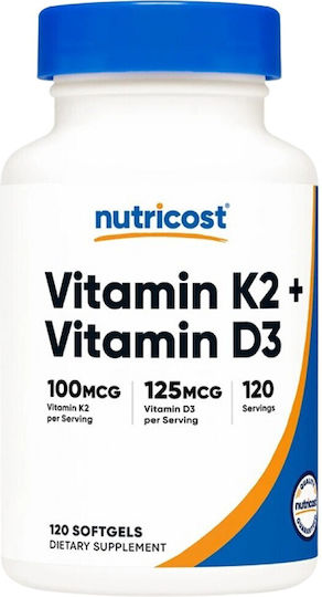 Nutricost Vitamin K2 + Vitamin D3 Βιταμίνη για Ενίσχυση του Ανοσοποιητικού & την Υγεία των Οστών 5000iu 120 μαλακές κάψουλες
