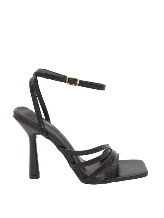 Morena Spain Women's Sandals Black with Thin High Heel