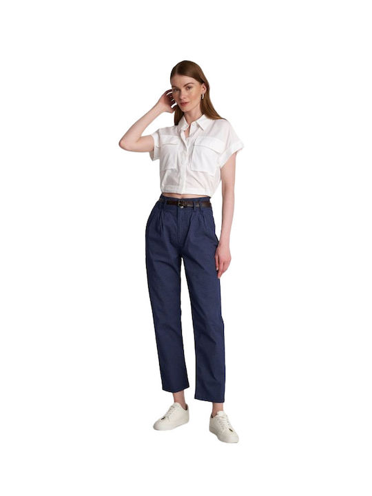 Attrativo Women's Chinos Pants Zoned Cotton Blue Loose-fit Pants