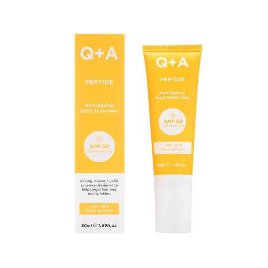 Q+A Natural Skincare Peptide Anti-Ageing Daily Sunscreen Sunscreen Face SPF50 50ml