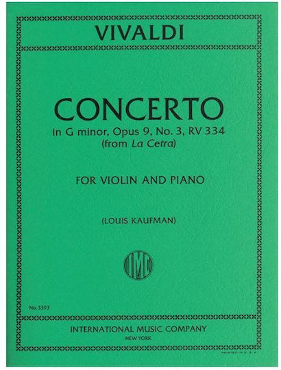 Vivaldi Antonio Concerto In G Minor From La Cetra Op 9 No 3 Rv 334