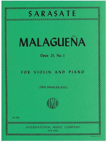 Pablo De Sarasate Malaguena Violin & Piano Op 21 No 1