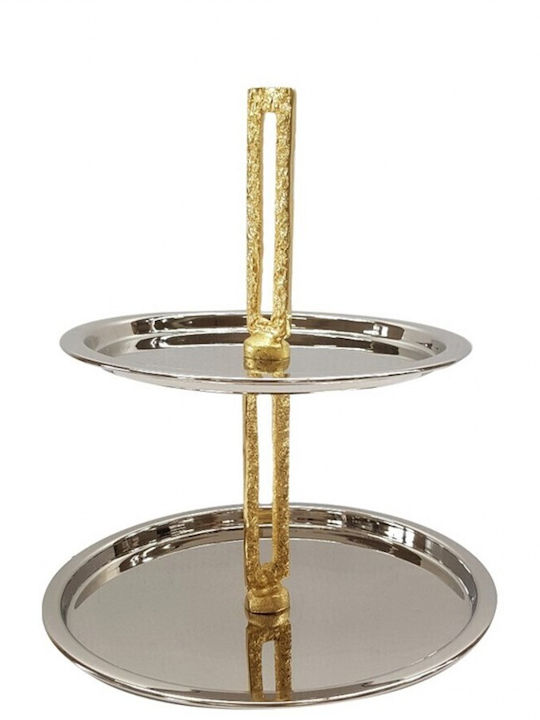 Capolavoro Μεταλλική Εταζέρα 2 Ορόφων Ασημί Π18xΜ21cm