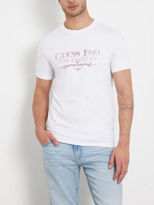 Guess Herren T-Shirt Kurzarm Weiß