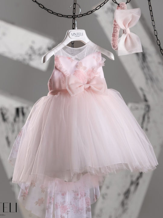 Vinte li Set De Haine De Botez Roz Pentru Fete Cu Accesorii Pentru Păr Și Rochie 2 Bucăți