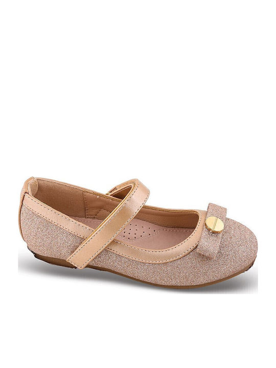 Kids Anatomic Leather Ballerinas with Hoop & Loop Closure Gold